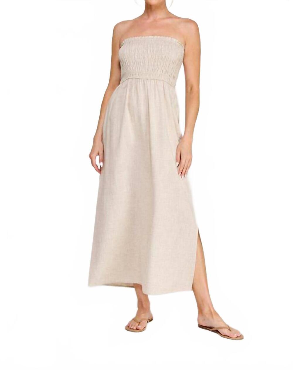 NEW ALLIE ROSE linen smocked midi dress in natural